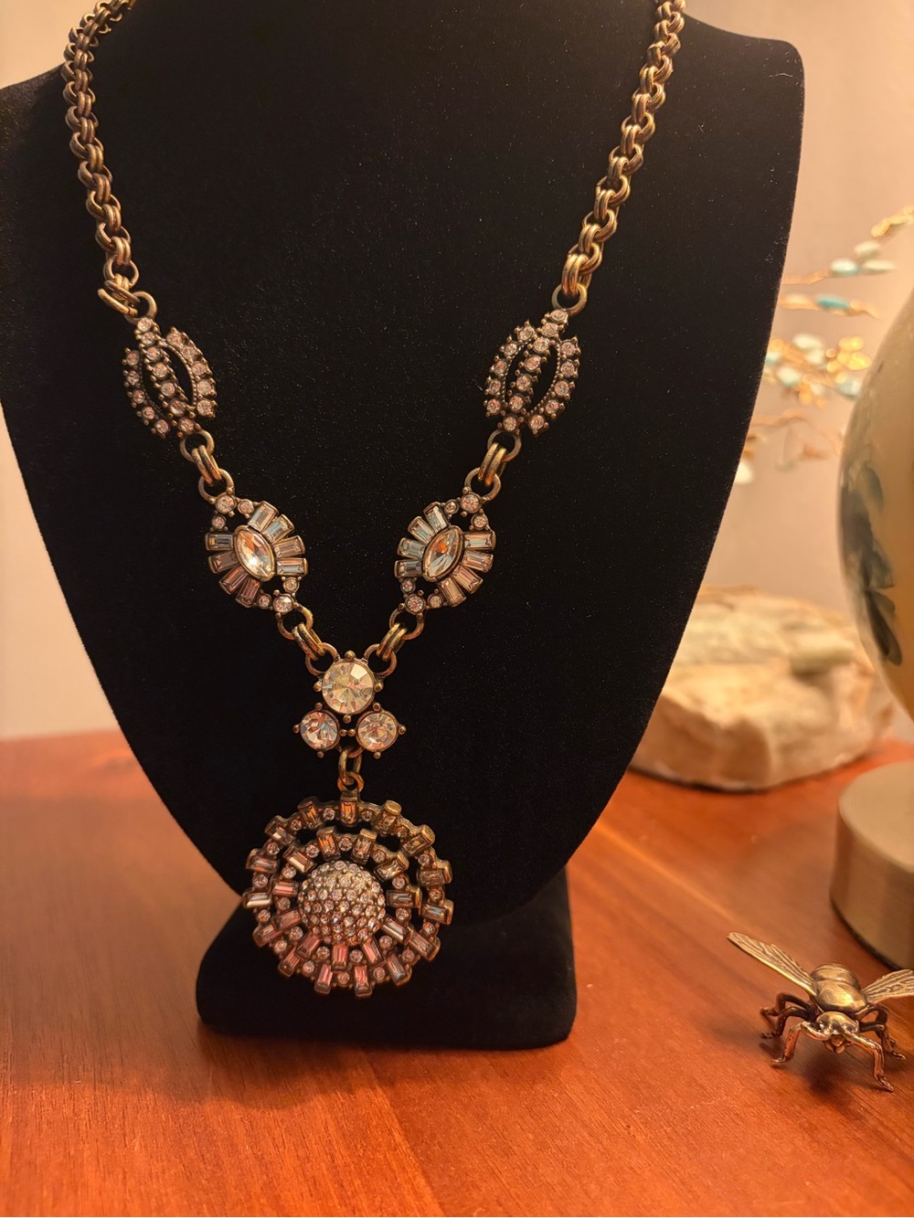 Vintage J Crew Crystal Statement Pendant Necklace - Gold Tone